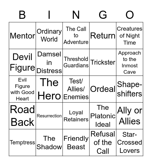 English Bingo Card