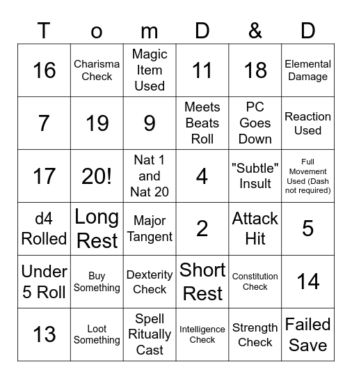 D&D Bingo Card