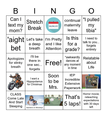 Staff End of Year Bingo Card