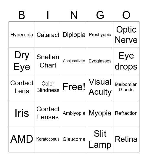 Opto-Bingo! Bingo Card
