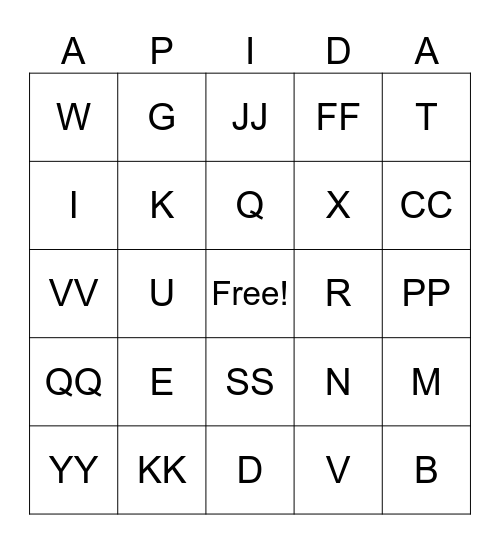 APIDA Bingo Card