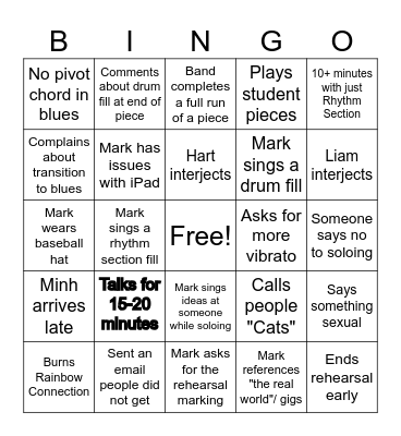 Jazz Ensemble Bingo Card