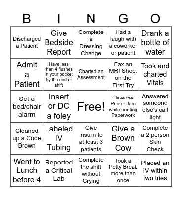 Nursing Bingo RN Edition Bingo Card