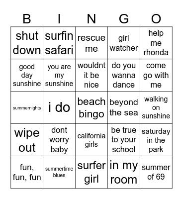 beach bingo Card