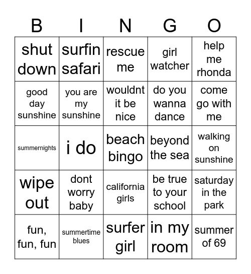 beach bingo Card