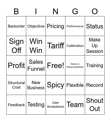 Ford Component Sales Bingo Card