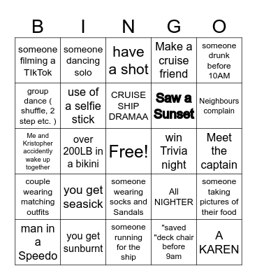 Cruise 2025 predictions Bingo Card