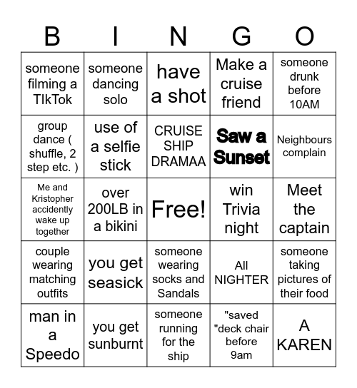 Cruise 2025 predictions Bingo Card