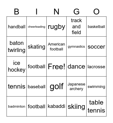 Sport Bingo Card