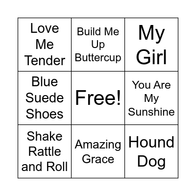 Adults Musical Bingo Card