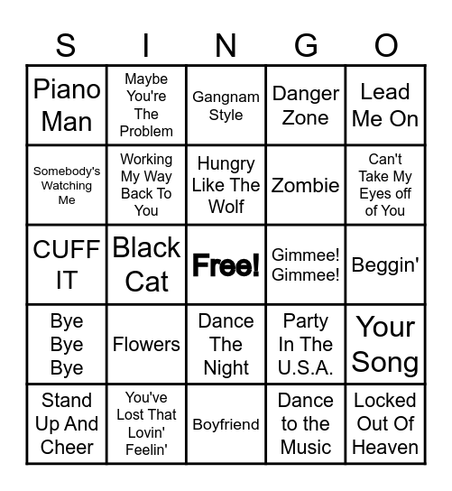 TBS Singo! Bingo Card