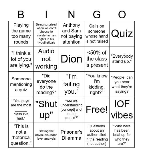 RPOS 102 Bingo Card