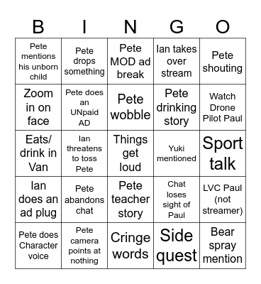 Vangang D10 Bingo Card