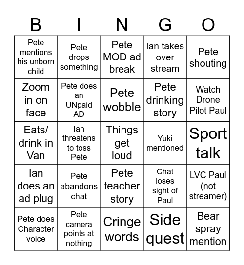 Vangang D10 Bingo Card