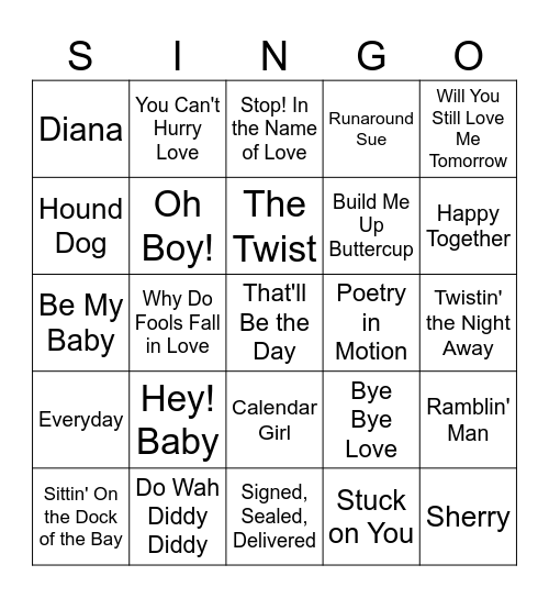 SINGO BINGO Card
