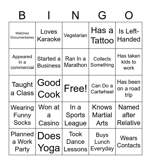 Movement for Life Bingo Card