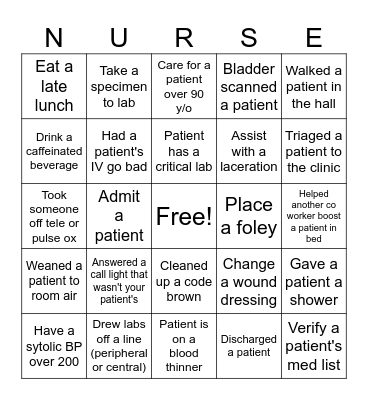 Clinic Nurse Bingo Card