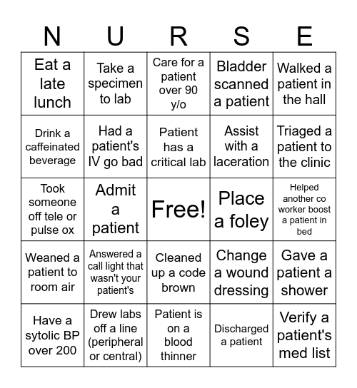 Clinic Nurse Bingo Card