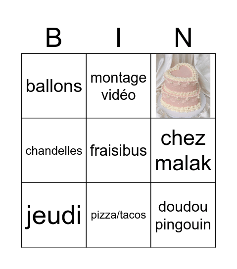 Anniversaire Bingo Card