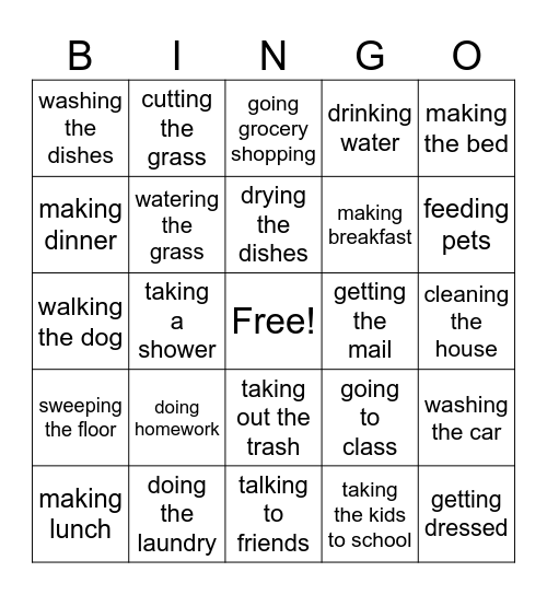 Daily activities/chores Bingo Card