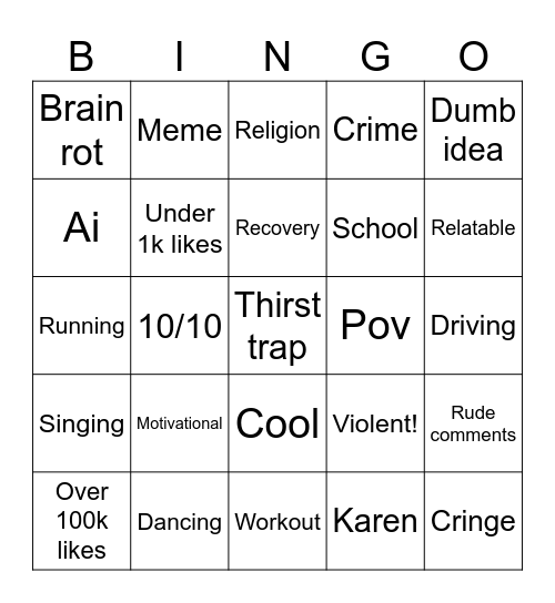 INSTAGRAM REELS BINGO FOR THE FAM Bingo Card