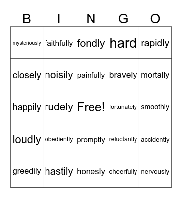 Adverbs of time Bingo Card