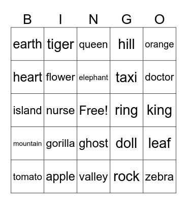 Let's Start 1 Bingo Card