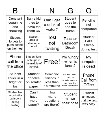 State Testing BINGO Card