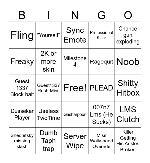 Forsaken Bingo Card