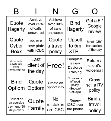 Insurance BINGO Card