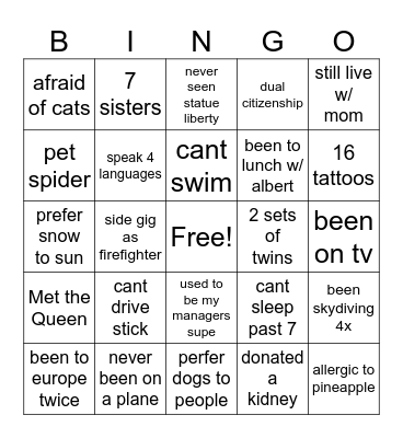 Casualty Bingo Card