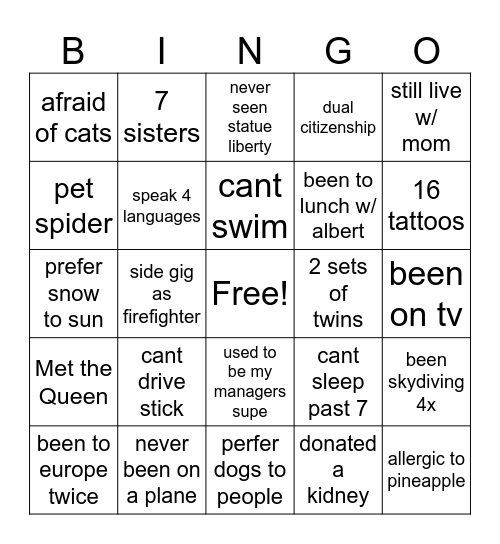 Casualty Bingo Card