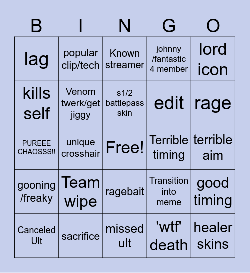 Marvel Rivals2.0 Bingo Card