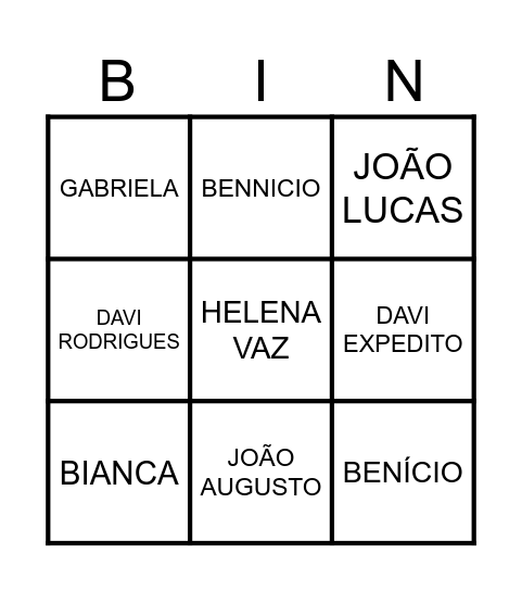 BINGO   DE   NOMES Bingo Card