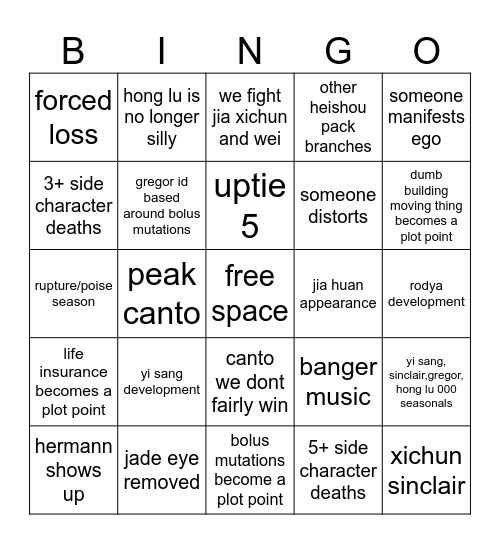 canto 8 bigno Bingo Card