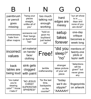 art class bingo Card