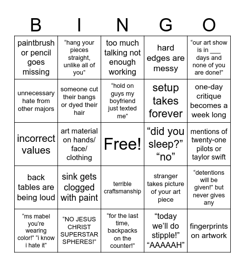 art class bingo Card