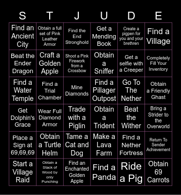 Hardcore Minecraft Bingo Card