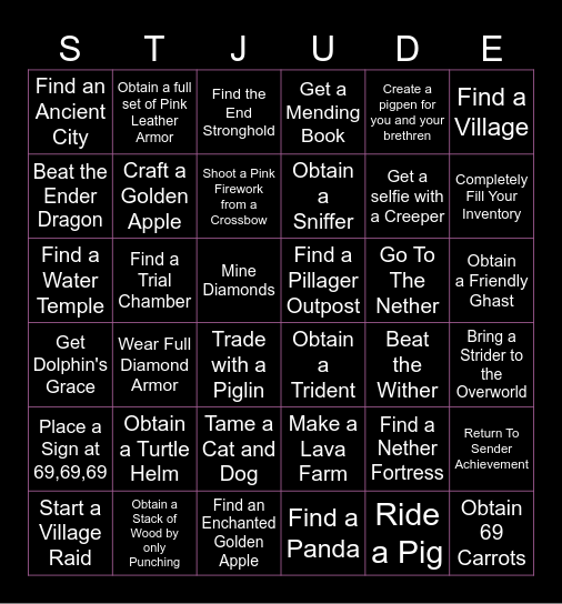 Hardcore Minecraft Bingo Card