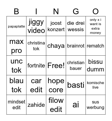 maxi fy bingo Card
