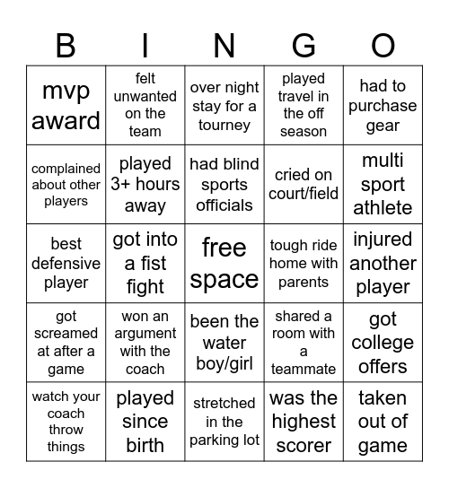 athlete bingo Card
