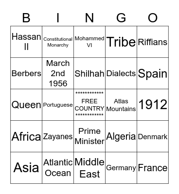 Moroccan Bingo Card