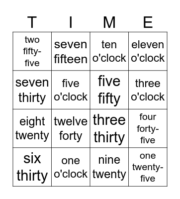 What time is it? Bingo Card