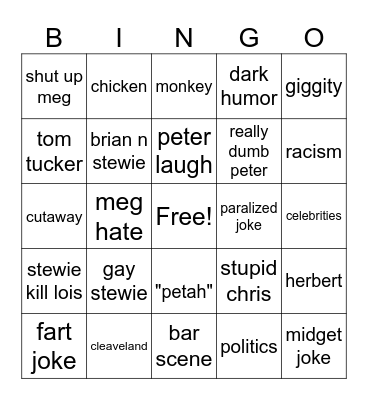 family guy Bingo Card