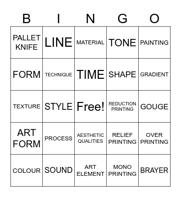 ART TERMINOLOGY Bingo Card