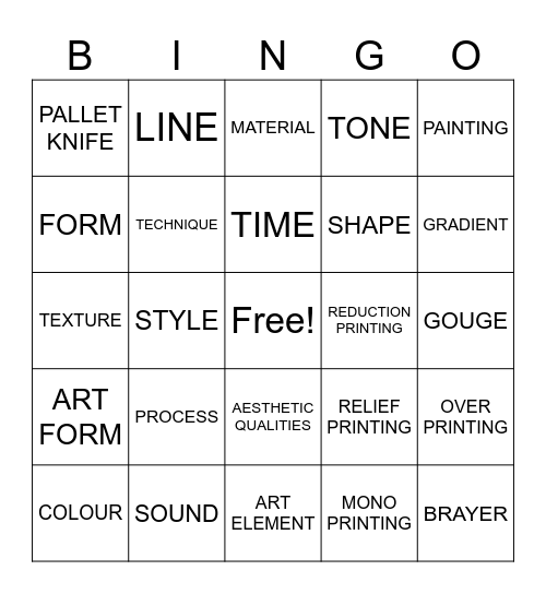 ART TERMINOLOGY Bingo Card