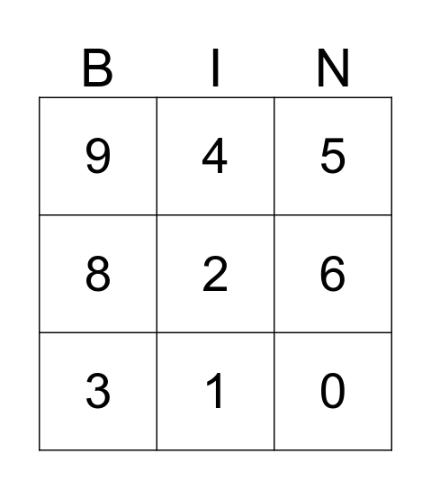 Number Bingo Card