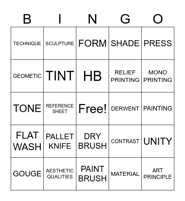 ART TERMINOLOGY Bingo Card