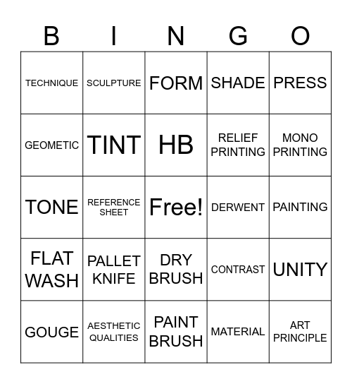 ART TERMINOLOGY Bingo Card