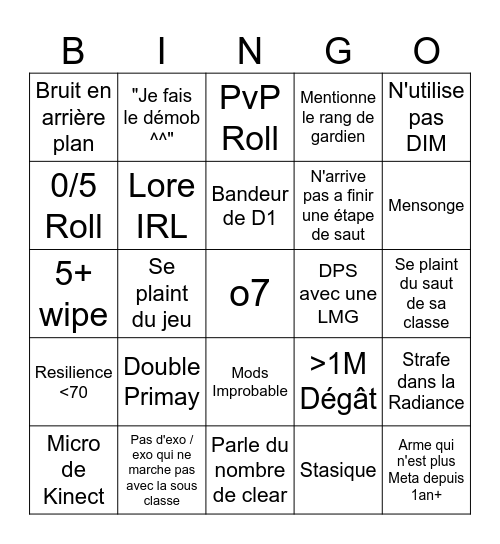 LFG Bingo Card